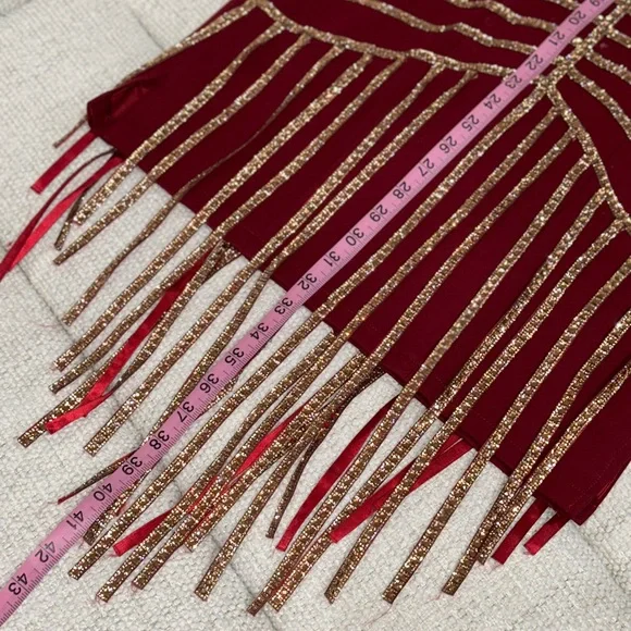 Halter Gold Burgundy Red Short Sparkle Fringe Showgirl Stage Dance Flapper Dress - Picture 8 of 12